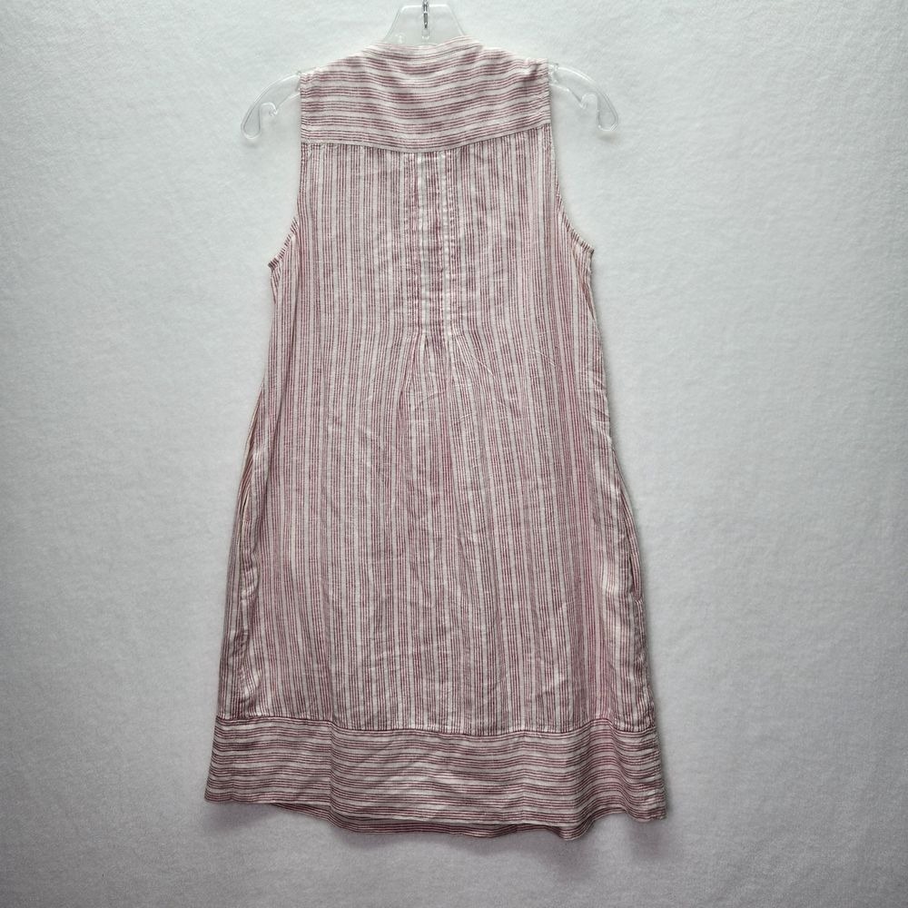 Faherty Isha Linen Dress Womens XS Henley Pink Bloom Sierra Stripe Sleeveless - Picture 2 of 11